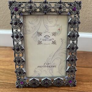 Vintage Embellished Metal Photo Frame 4’ x 6’ silver and purple